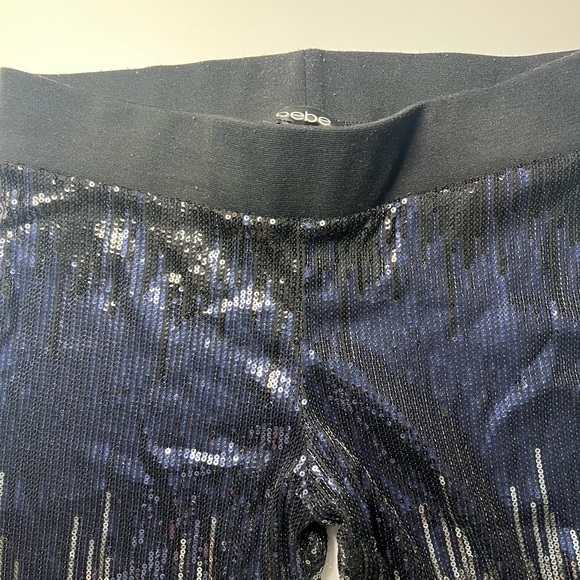 BEBE Sequin Party Leggings – Black, Navy & Silver Glam | Size M - Picture 4 of 11